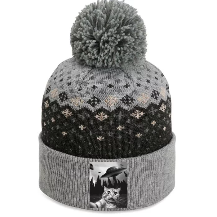 Funny Cat Selfie With Ufos The Baniff Cuffed Pom Beanie