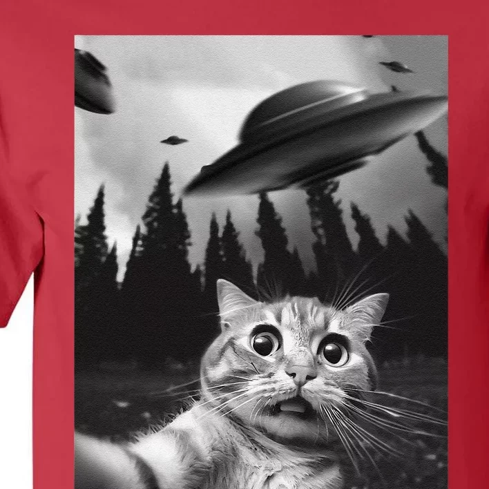 Funny Cat Selfie With Ufos Tall T-Shirt