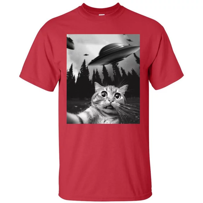 Funny Cat Selfie With Ufos Tall T-Shirt