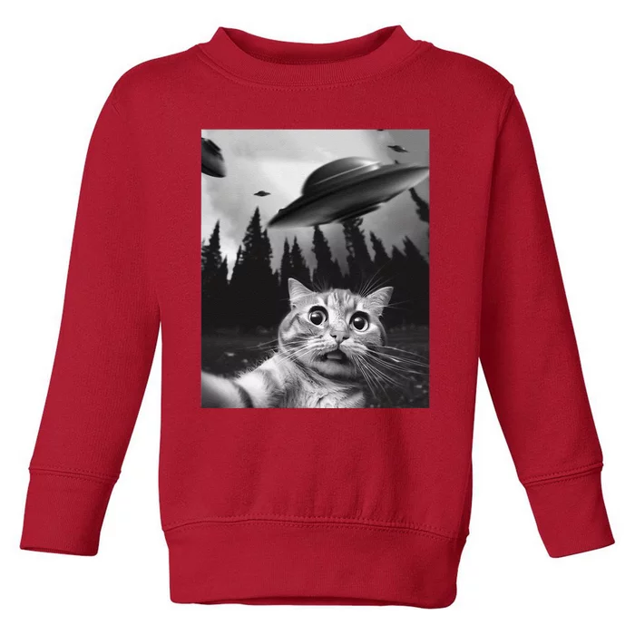 Funny Cat Selfie With Ufos Toddler Sweatshirt