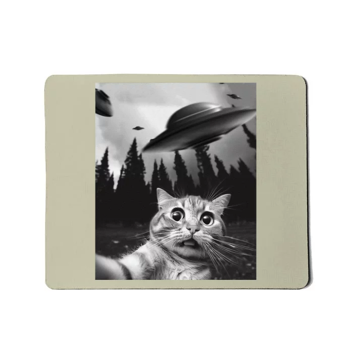 Funny Cat Selfie With Ufos Mousepad