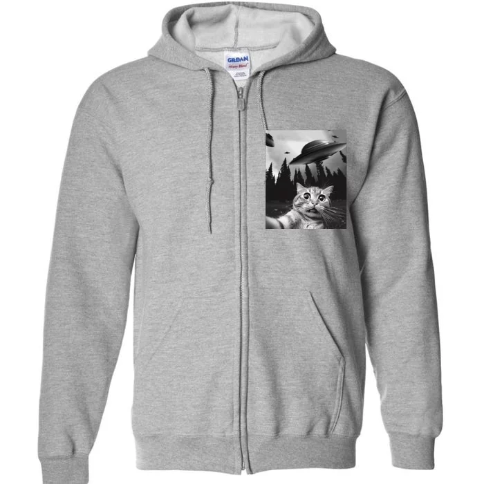 Funny Cat Selfie With Ufos Full Zip Hoodie