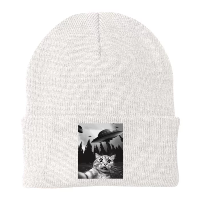 Funny Cat Selfie With Ufos Knit Cap Winter Beanie