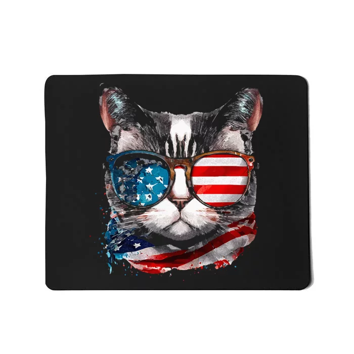 Funny Cat Sunglasses American Flag Patriotic 4th Of July Mousepad