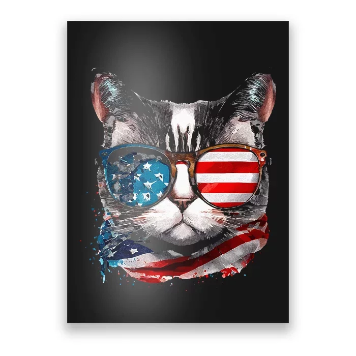 Funny Cat Sunglasses American Flag Patriotic 4th Of July Poster