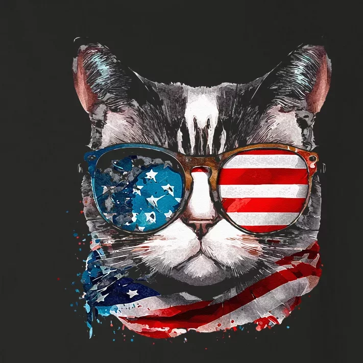 Funny Cat Sunglasses American Flag Patriotic 4th Of July Toddler Long Sleeve Shirt