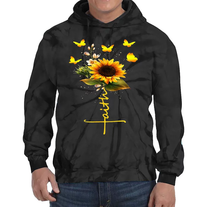 Faith Cross Sunflower Butterflies Flowers Christians Tie Dye Hoodie