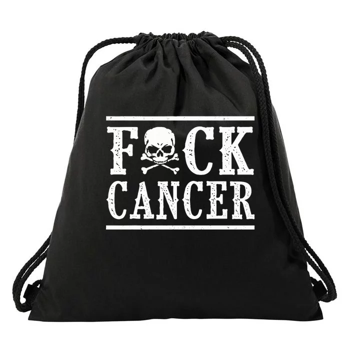 Fuck Cancer Skull And Crossbones Skeleton Breast Cancer Drawstring Bag