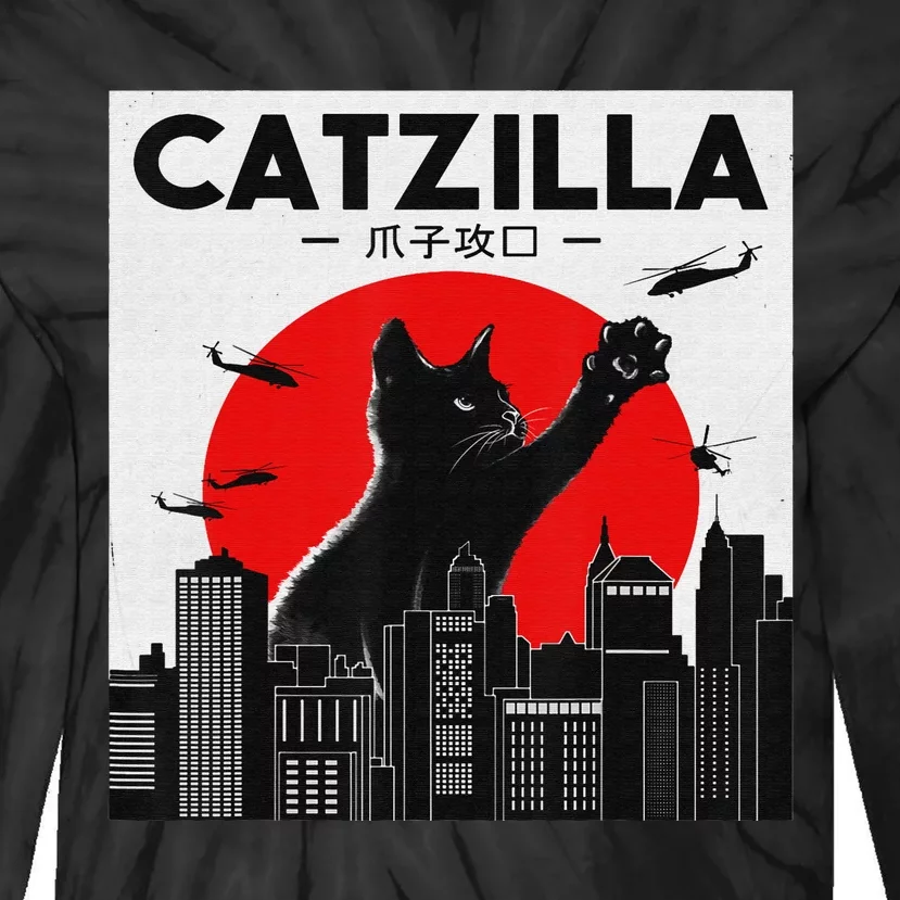 Funny Cat Shirt Catzilla Cat Gift Tie-Dye Long Sleeve Shirt