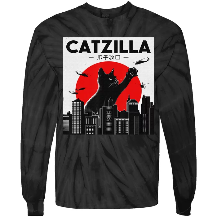 Funny Cat Shirt Catzilla Cat Gift Tie-Dye Long Sleeve Shirt