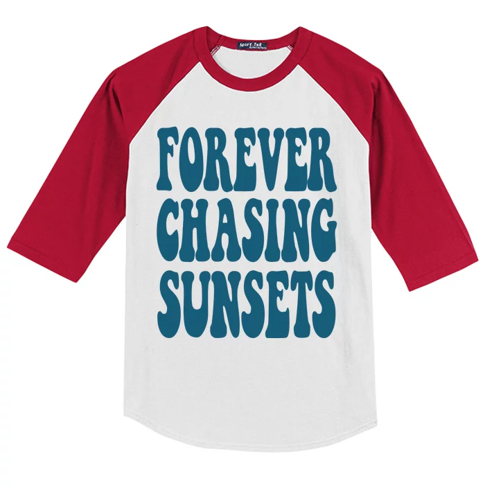 Forever Chasing Sunsets Retro Summer Kids Colorblock Raglan Jersey