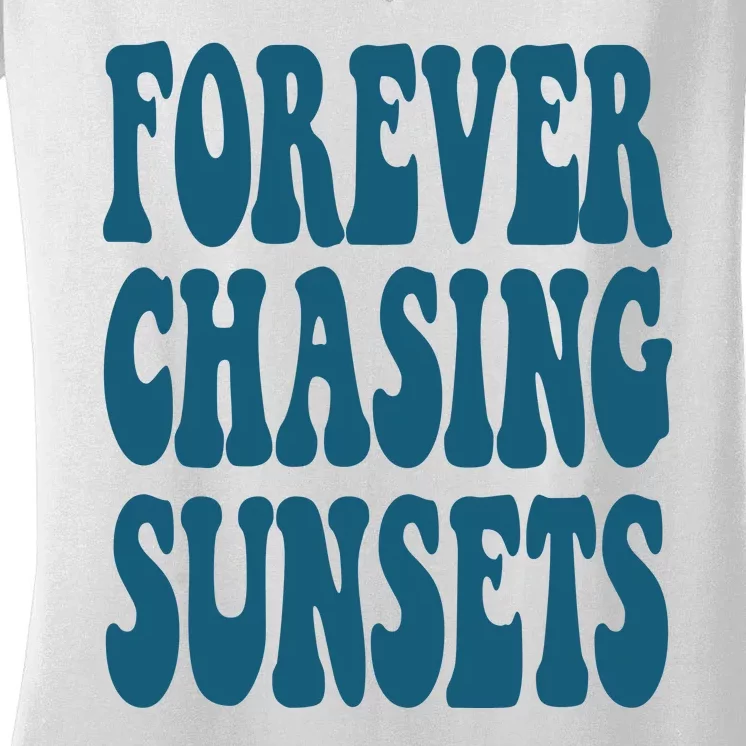 Forever Chasing Sunsets Retro Summer Women's V-Neck T-Shirt