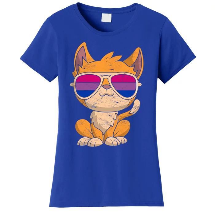 Funny Cat Sunglasses Bisexuality Flag Lgbt Pride Bisexual Gift Women's T-Shirt