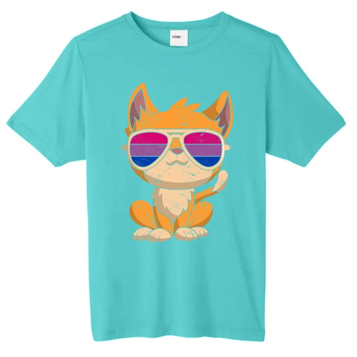 Funny Cat Sunglasses Bisexuality Flag Lgbt Pride Bisexual Gift ChromaSoft Performance T-Shirt