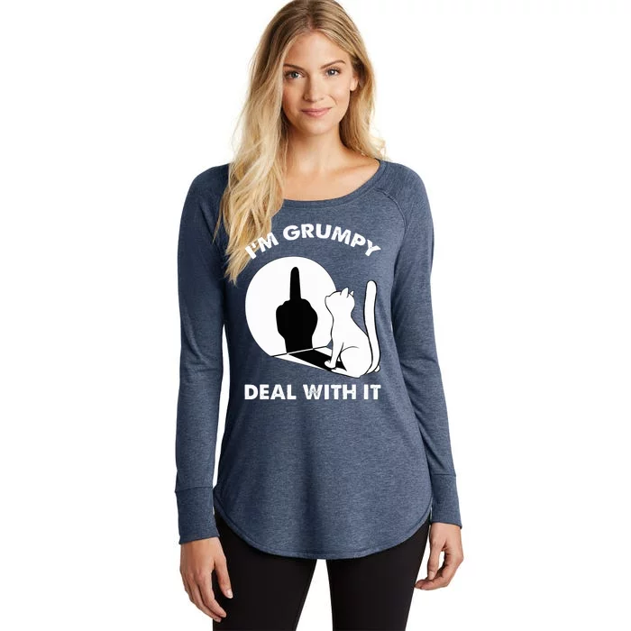 Funny Cat Shadow I'm Grumpy Deal With It Women's Perfect Tri Tunic Long Sleeve Shirt