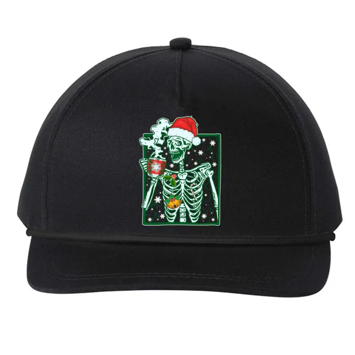 Funny Christmas Skeleton Enjoying Hot Chocolate Coffee Snapback Five-Panel Rope Hat