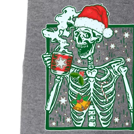 Funny Christmas Skeleton Enjoying Hot Chocolate Coffee Doggie 3-End Fleece Hoodie