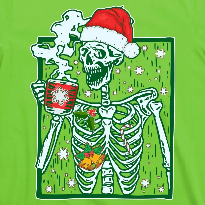 Funny Christmas Skeleton Enjoying Hot Chocolate Coffee T-Shirt