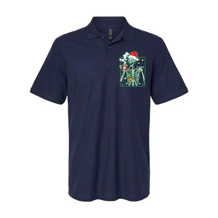 Funny Christmas Skeleton Enjoying Hot Chocolate Coffee Softstyle Adult Sport Polo