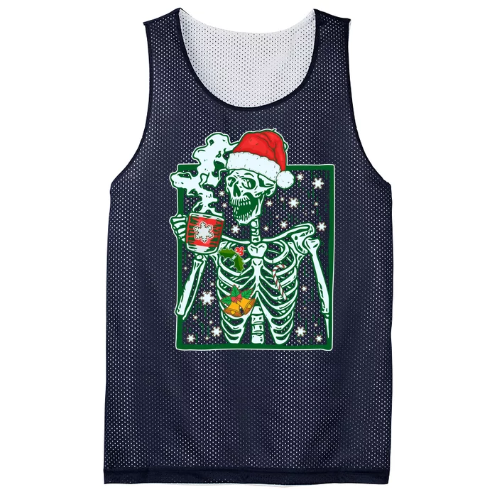 Funny Christmas Skeleton Enjoying Hot Chocolate Coffee Mesh Reversible Basketball Jersey Tank