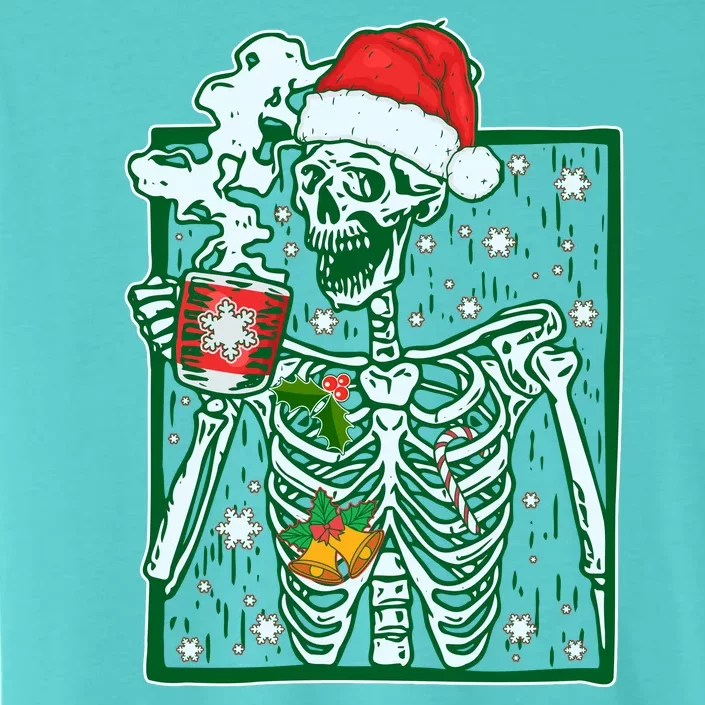 Funny Christmas Skeleton Enjoying Hot Chocolate Coffee ChromaSoft Performance T-Shirt