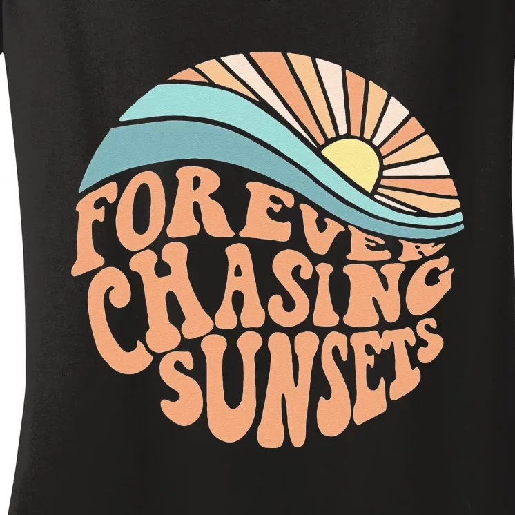 Forever Chasing Sunsets Both Side Print Women's V-Neck T-Shirt