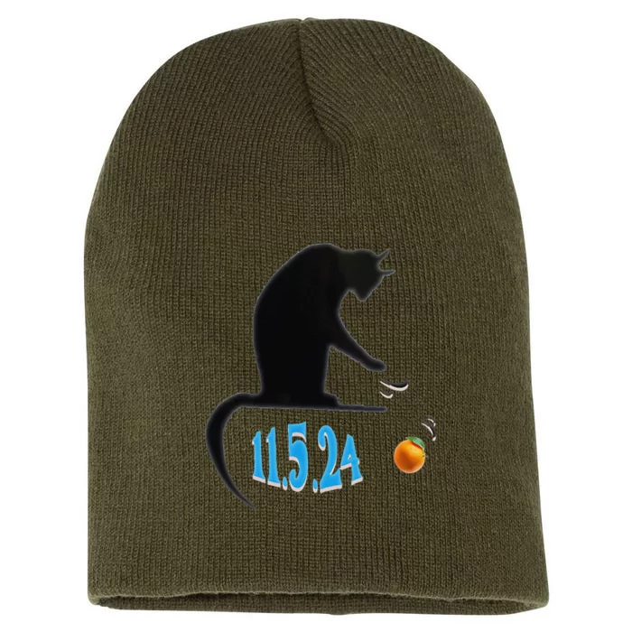 Funny Cat Swatting Orange Off Table On Election Day Short Acrylic Beanie