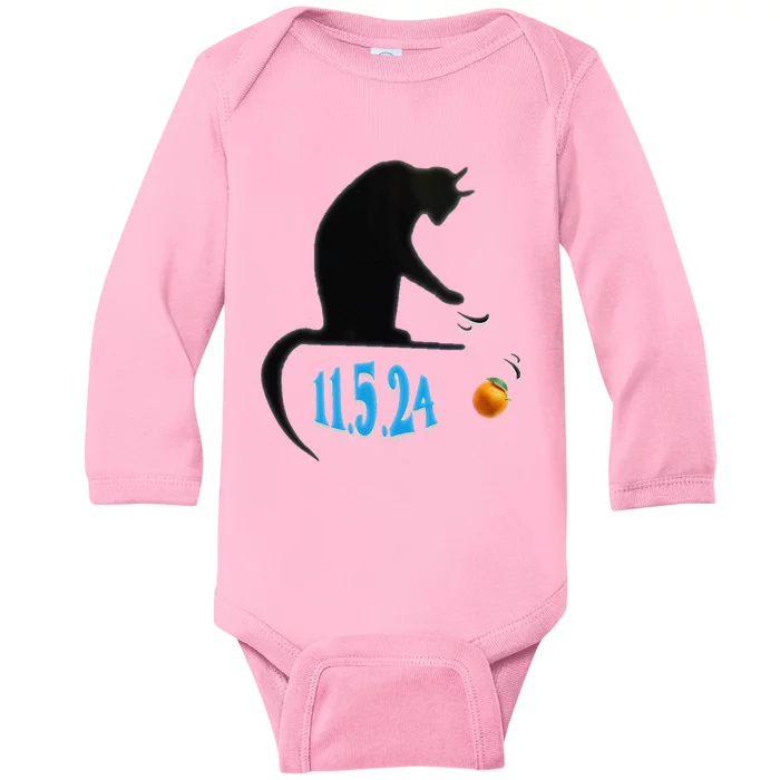 Funny Cat Swatting Orange Off Table On Election Day Baby Long Sleeve Bodysuit