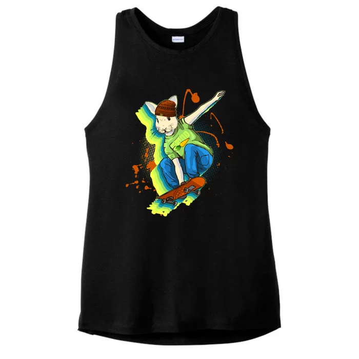 Funny Cool Skateboarding Easter Rabbit Bunny Ladies Tri-Blend Wicking Tank