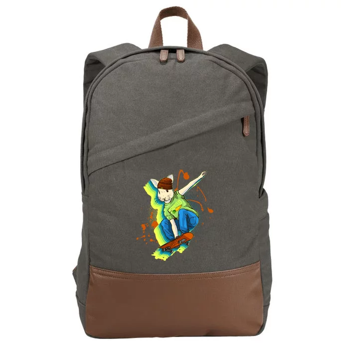 Funny Cool Skateboarding Easter Rabbit Bunny Cotton Canvas Backpack