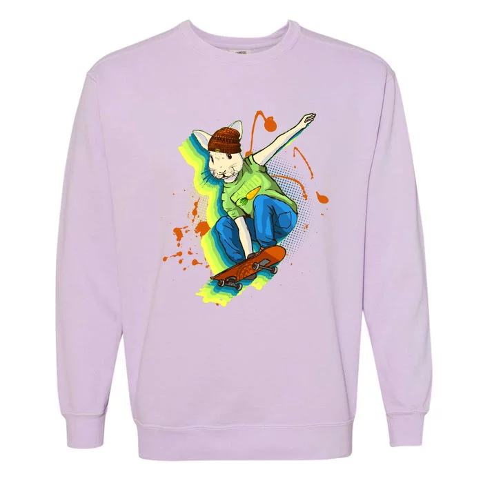 Funny Cool Skateboarding Easter Rabbit Bunny Garment-Dyed Sweatshirt