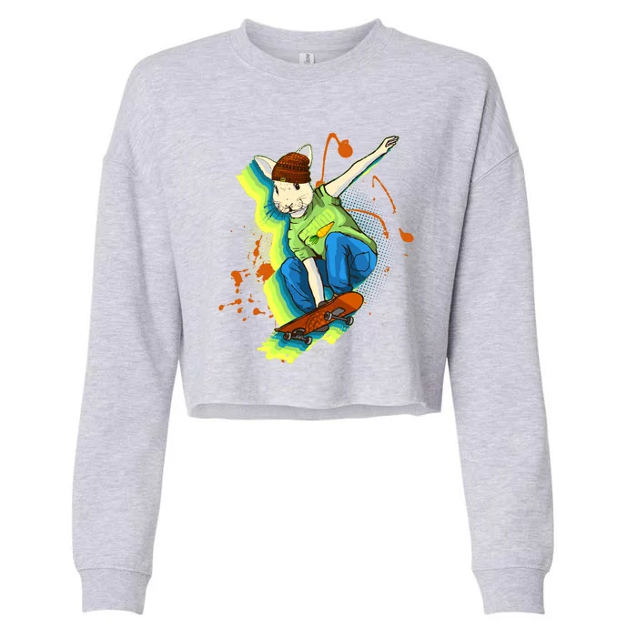 Funny Cool Skateboarding Easter Rabbit Bunny Cropped Pullover Crew