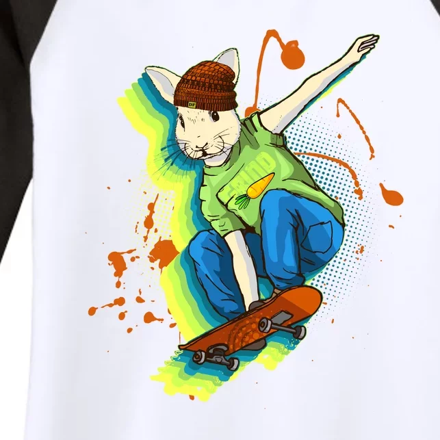 Funny Cool Skateboarding Easter Rabbit Bunny Women's Tri-Blend 3/4-Sleeve Raglan Shirt