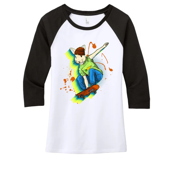 Funny Cool Skateboarding Easter Rabbit Bunny Women's Tri-Blend 3/4-Sleeve Raglan Shirt