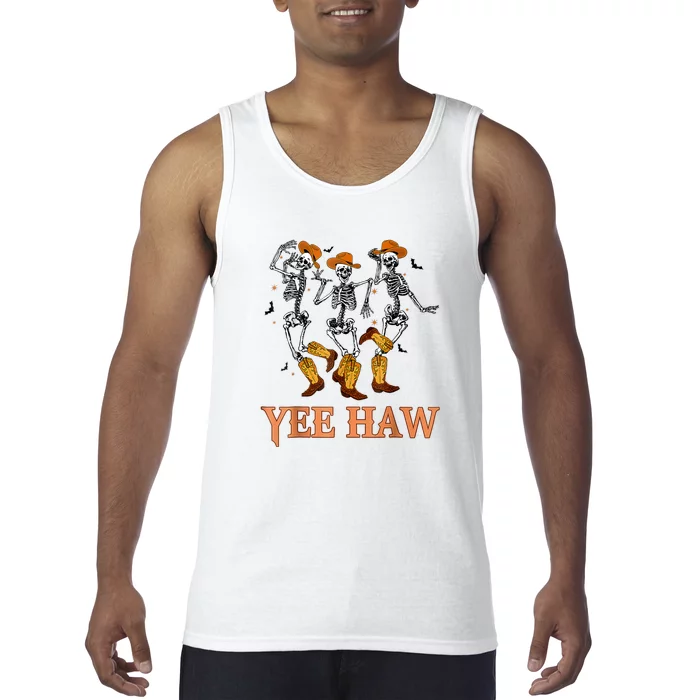 Funny Cowboy Skeleton Dancing Yeehaw Western Halloween Tank Top