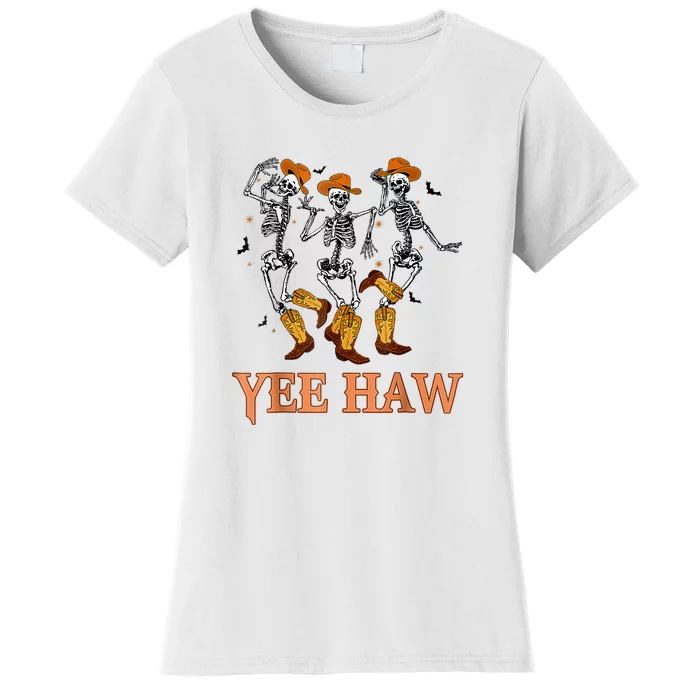 Funny Cowboy Skeleton Dancing Yeehaw Western Halloween Women's T-Shirt