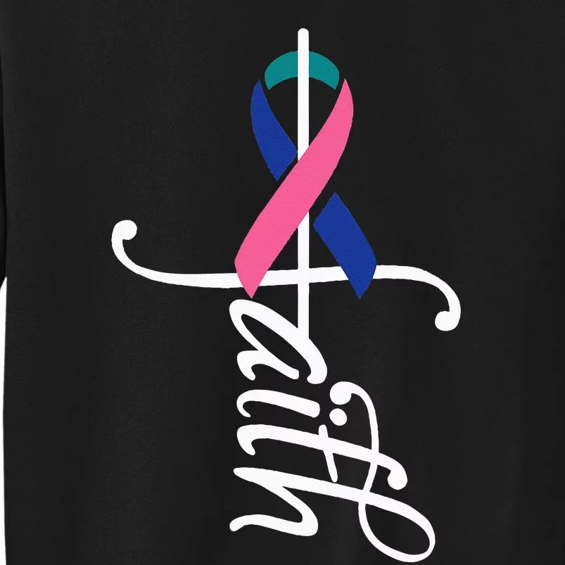 Faith Cancer Support Ribbon Thyroid Cancer Awareness Tall Sweatshirt