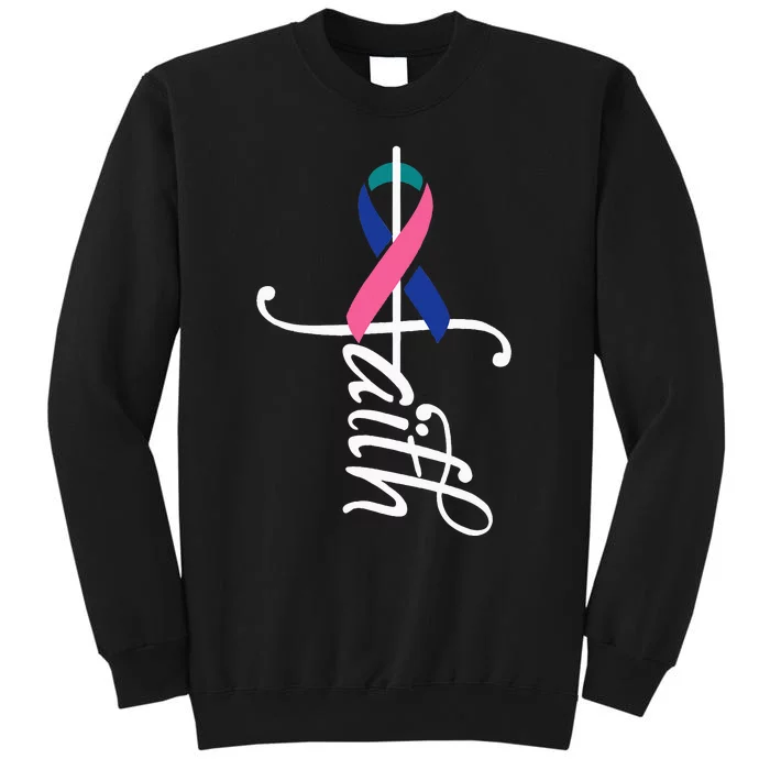 Faith Cancer Support Ribbon Thyroid Cancer Awareness Tall Sweatshirt