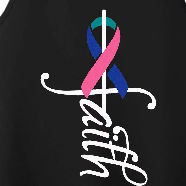 Faith Cancer Support Ribbon Thyroid Cancer Awareness Performance Tank