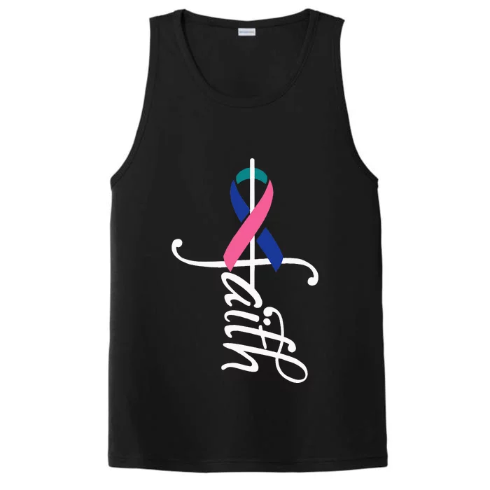 Faith Cancer Support Ribbon Thyroid Cancer Awareness Performance Tank