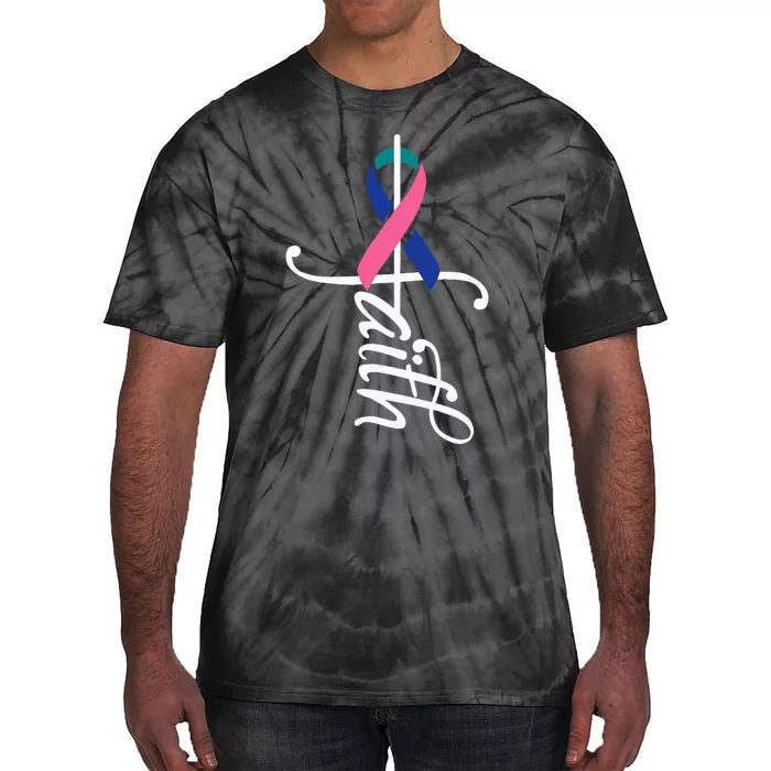 Faith Cancer Support Ribbon Thyroid Cancer Awareness Tie-Dye T-Shirt