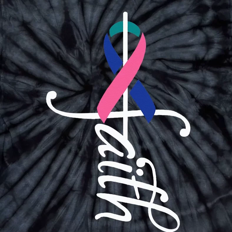 Faith Cancer Support Ribbon Thyroid Cancer Awareness Tie-Dye T-Shirt