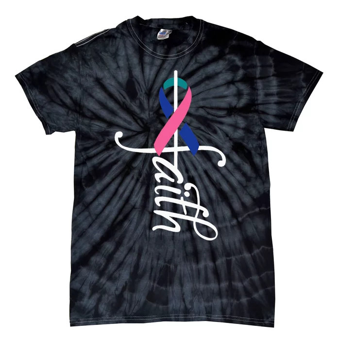 Faith Cancer Support Ribbon Thyroid Cancer Awareness Tie-Dye T-Shirt