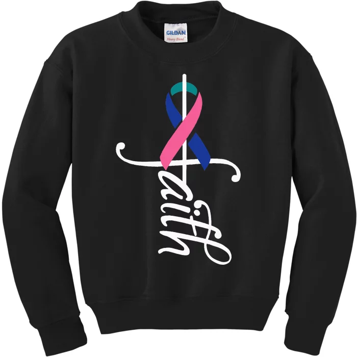 Faith Cancer Support Ribbon Thyroid Cancer Awareness Kids Sweatshirt