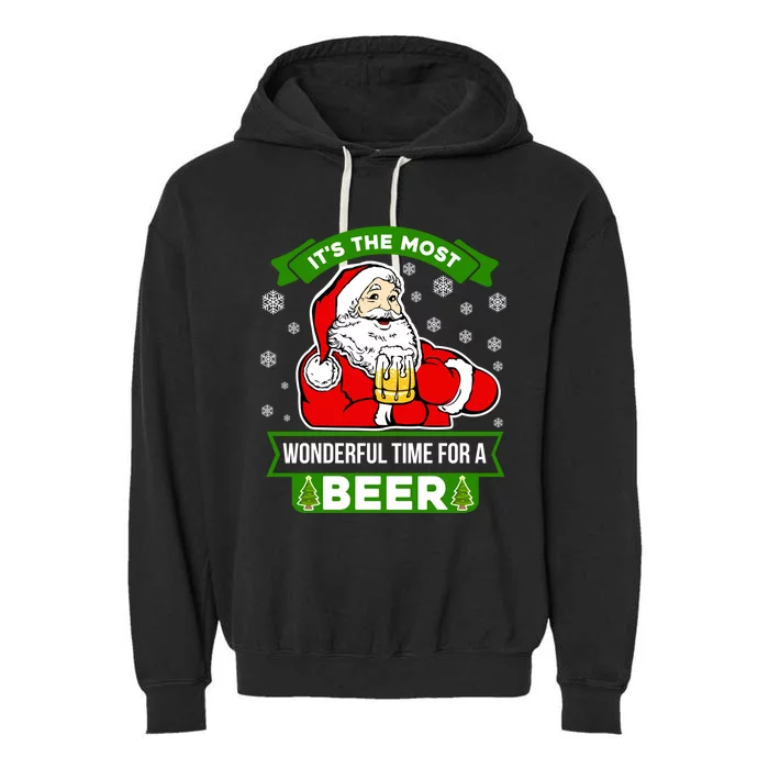 Funny Christmas Santa Claus Most Wonderful Time For A Beer Gift Garment-Dyed Fleece Hoodie