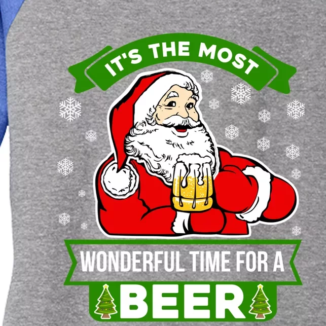 Funny Christmas Santa Claus Most Wonderful Time For A Beer Gift Women's Tri-Blend 3/4-Sleeve Raglan Shirt