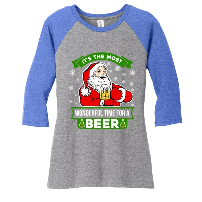 Funny Christmas Santa Claus Most Wonderful Time For A Beer Gift Women's Tri-Blend 3/4-Sleeve Raglan Shirt