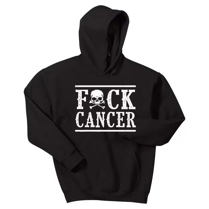 Fuck Cancer Skull and Crossbones Skeleton Breast Cancer Kids Hoodie