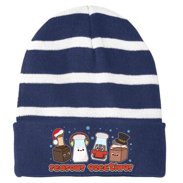 Funny Christmas Seasons Greeting Striped Beanie with Solid Band