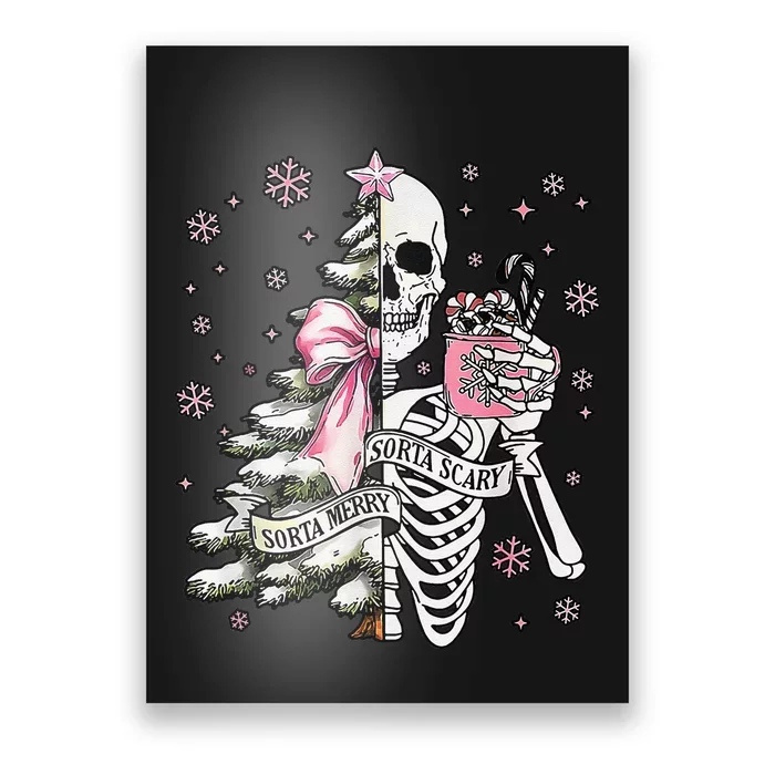 Funny Christmas Sorta Merry Sorta Scary Skeleton Xmas Tree Poster